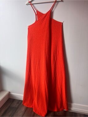 NWT Free People Beach Bright Orange Sleeveless Wrap Cover-up Maxi Dress Textured